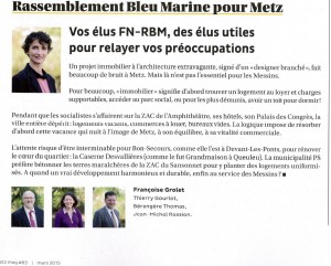 Expression des élus du groupe Rassemblement Bleu Marine Pour Metz dans le magazine Metz Mag (Vivre à Metz) de mars2015