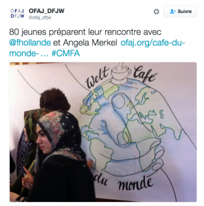 "Café du monde" avec des migrants, en présence de F. Hollande et A. Merkel 