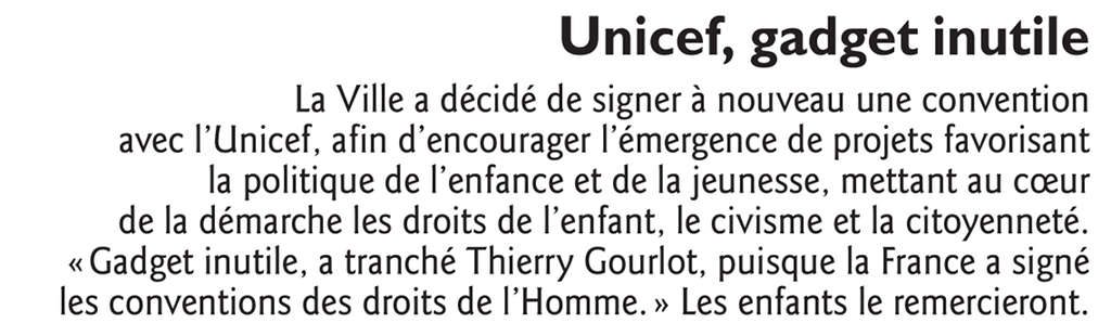 Murmures politique "Unicef, gadget inutile", 18 décembre 2016 , Le Républicain Lorrain